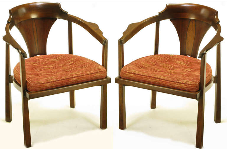 American Pair Edward Wormley Sculpted Rosewood & Walnut Arm Chairs