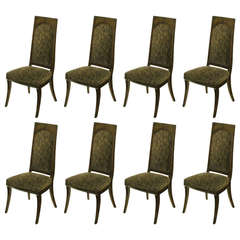 Retro Set of Eight Mastercraft Amboyna Burl and Paisley Velvet Dining Chairs