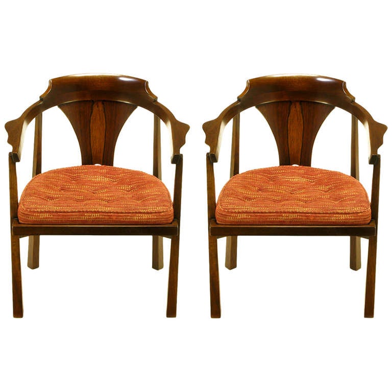 Pair Edward Wormley Sculpted Rosewood & Walnut Arm Chairs