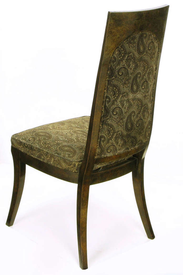 Set of Eight Mastercraft Amboyna Burl and Paisley Velvet Dining Chairs In Good Condition For Sale In Chicago, IL
