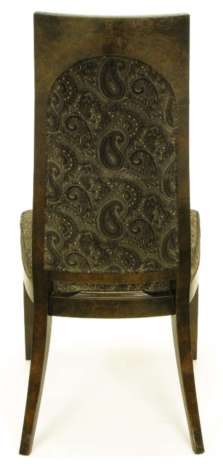 Late 20th Century Set of Eight Mastercraft Amboyna Burl and Paisley Velvet Dining Chairs For Sale