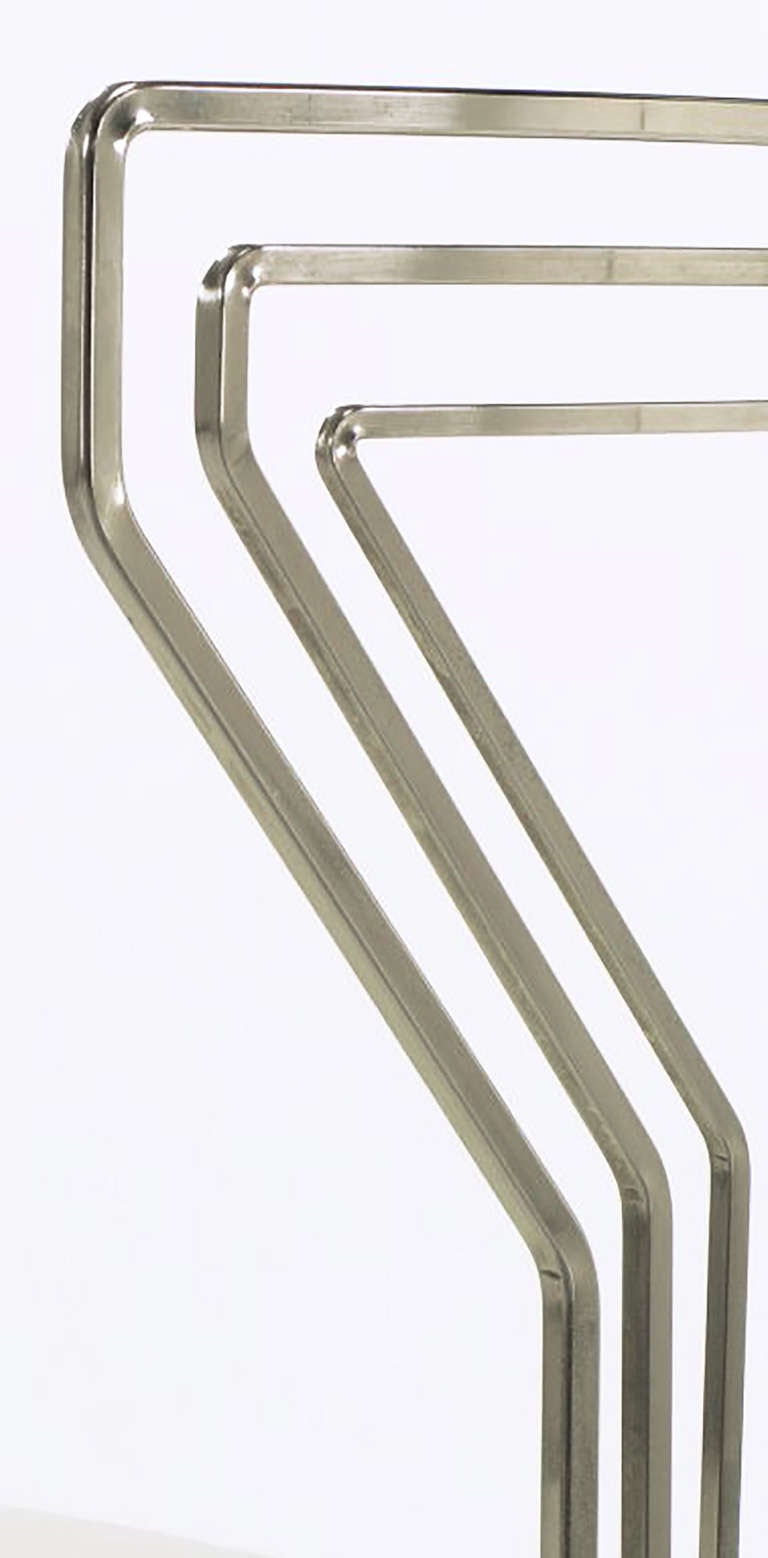 Six Geometric Back Dining Chairs in Polished Steel 4