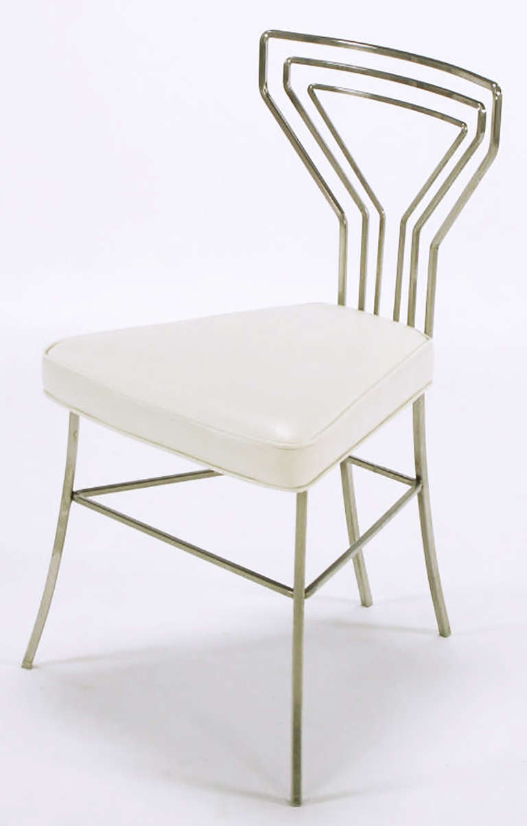 American Six Geometric Back Dining Chairs in Polished Steel
