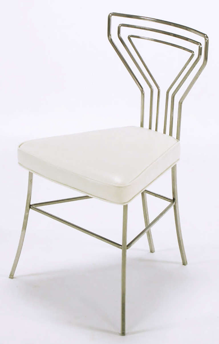 Six Geometric Back Dining Chairs in Polished Steel at 1stDibs