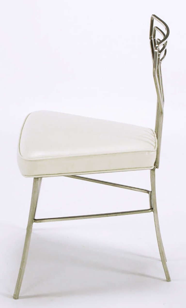 Six Geometric Back Dining Chairs in Polished Steel In Good Condition In Chicago, IL