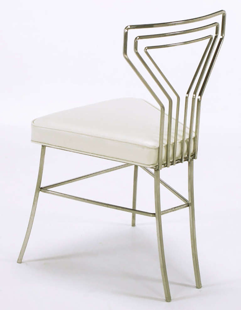 Mid-20th Century Six Geometric Back Dining Chairs in Polished Steel