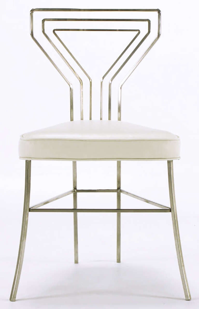 Six Geometric Back Dining Chairs in Polished Steel 2