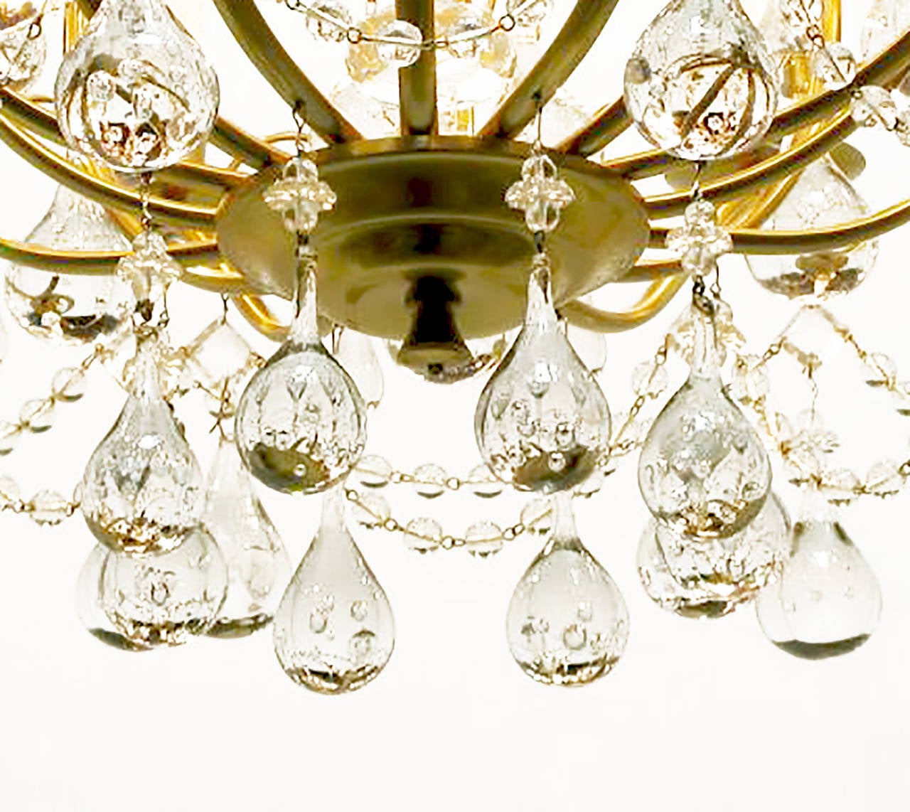 Brushed Brass and Raindrop Bubble Crystals Eight-Arm Chandelier For Sale 3