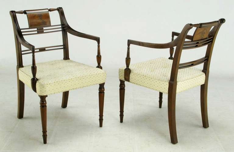 Pair of Kittinger Mahogany and Burled Walnut Regency Armchairs In Good Condition In Chicago, IL