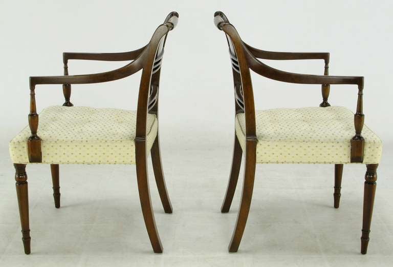 Mid-20th Century Pair of Kittinger Mahogany and Burled Walnut Regency Armchairs