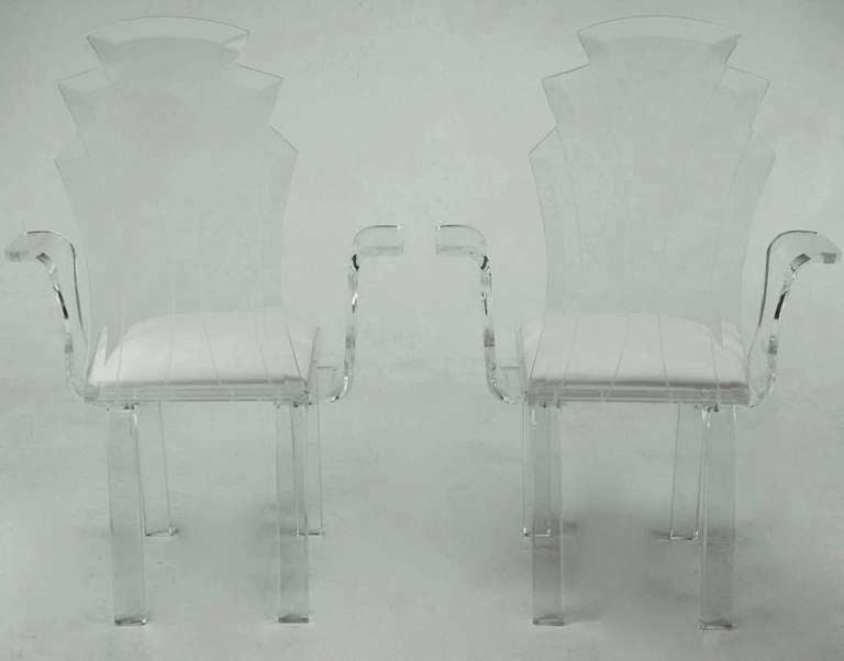 Acrylic Six Deco Revival Lucite Dining Chairs For Sale