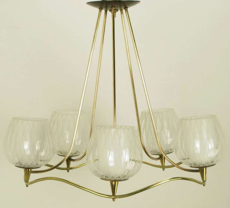 Mid-20th Century Lightolier 1950s Five-Light Brass Chandelier