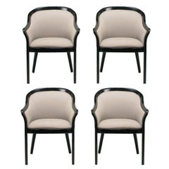 Four Italian Barrel Back Black and Dove Grey Armchairs