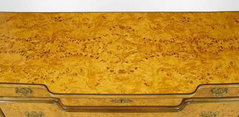 Brass 1960s Italian Bird's-Eye Maple Breakfront Commode