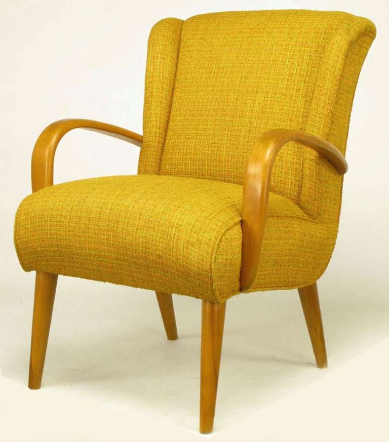 Maple Wood and Saffron Upholstered Lounge Chair, circa 1940s