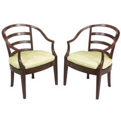 Pair of Bert England for Baker Mahogany Barrel Back Armchairs