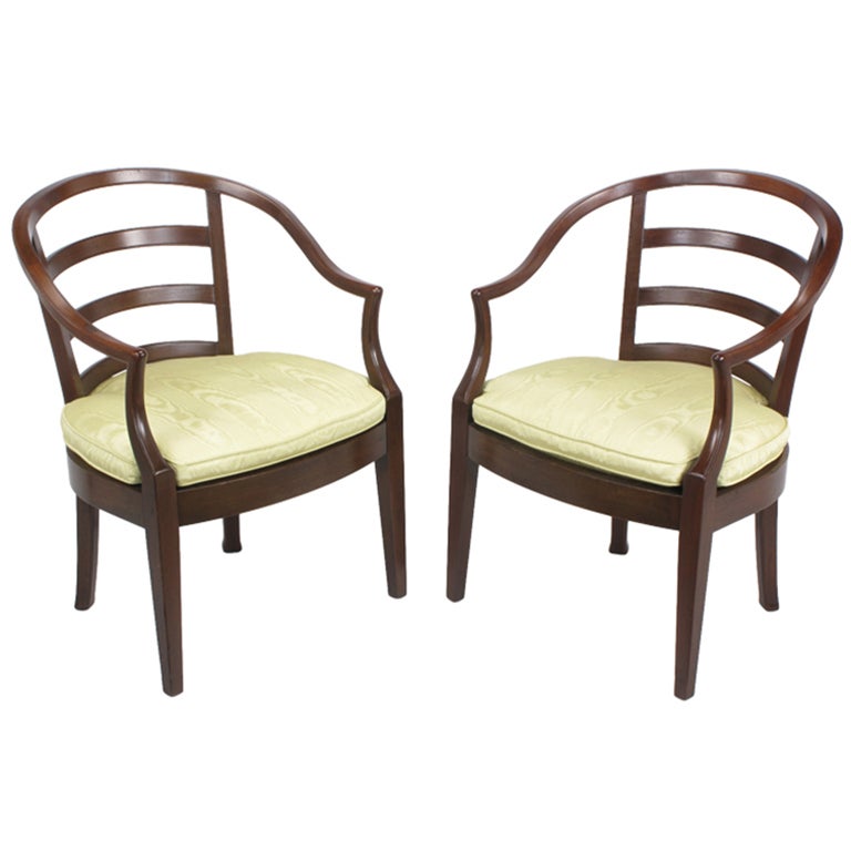 Pair of Bert England for Baker Mahogany Barrel Back Armchairs 1