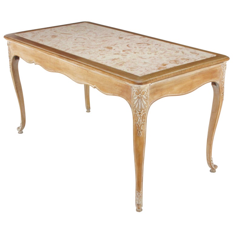 1920s Cassard et Cie Limed Wood and Ammonite Marble Writing Table