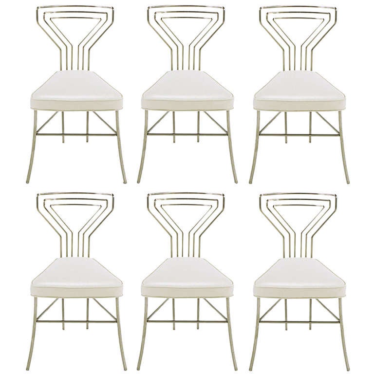 Six Geometric Back Dining Chairs in Polished Steel at 1stDibs