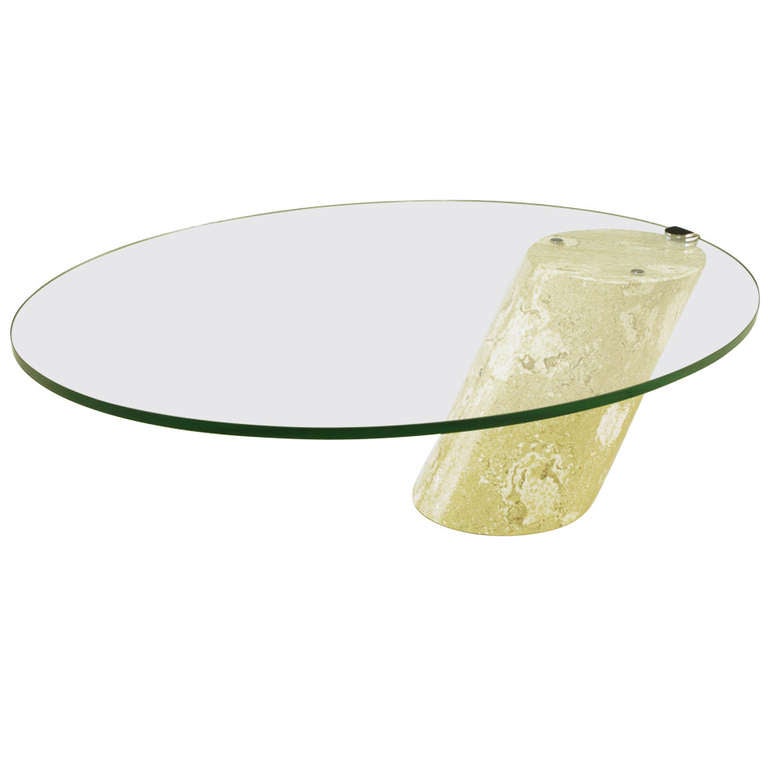 Marble and Cantilever Oval Glass Coffee Table in the Manner of Brueton For Sale