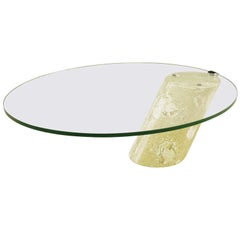 Marble and Cantilever Oval Glass Coffee Table in the Manner of Brueton