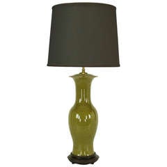 Vintage Warren Kessler Olive Green Crackle-Glaze Table Lamp