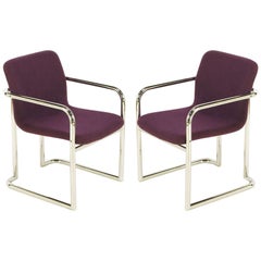 Pareja de Sillones de Trineo de Cromo y Lana Violeta