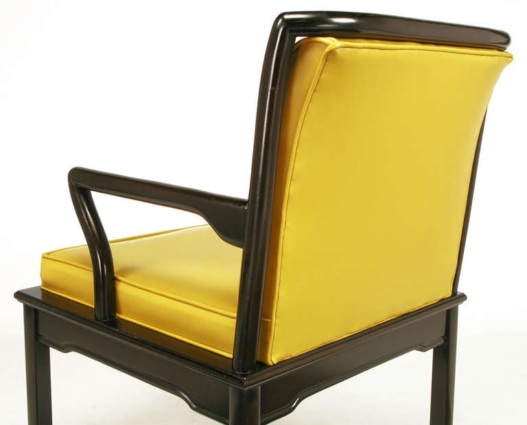 Pair of Widdicomb Ebonized Wood and Saffron Upholstered Lounge Chairs For Sale 1