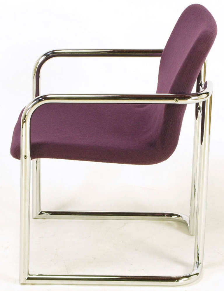 Pair of Chrome and Violet Wool Sled Armchairs For Sale 3