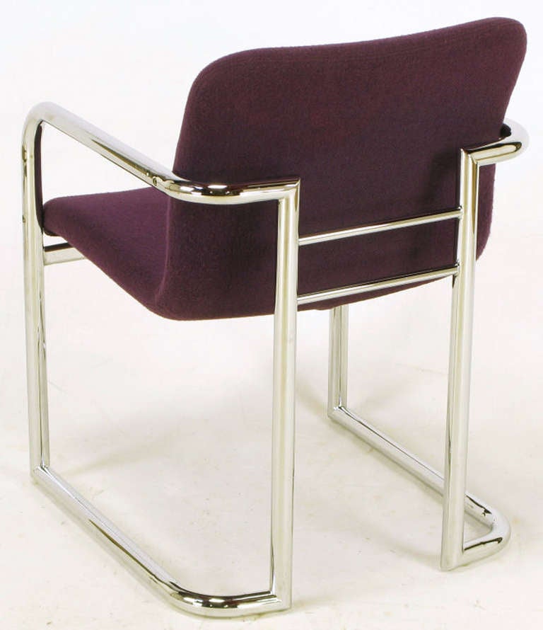 Pair of Chrome and Violet Wool Sled Armchairs For Sale 4