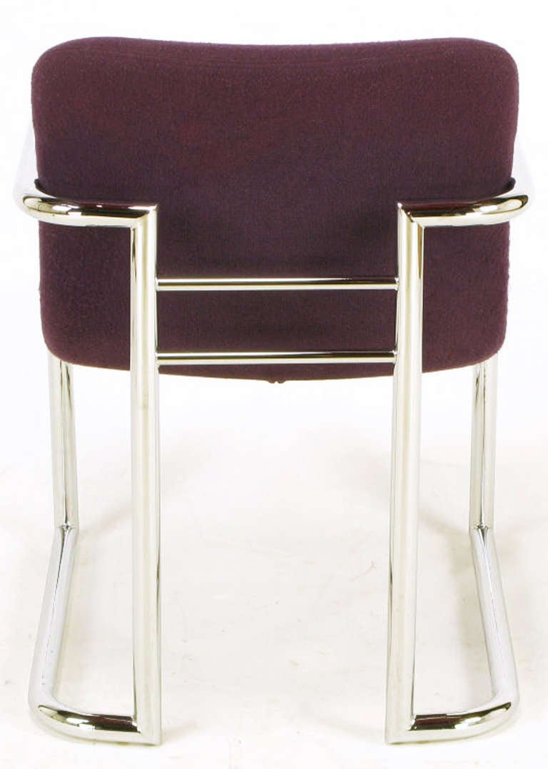 Pair of Chrome and Violet Wool Sled Armchairs For Sale 5