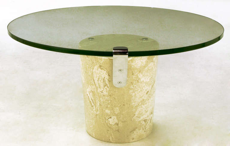 Marble and Cantilever Oval Glass Coffee Table in the Manner of Brueton In Excellent Condition For Sale In Chicago, IL