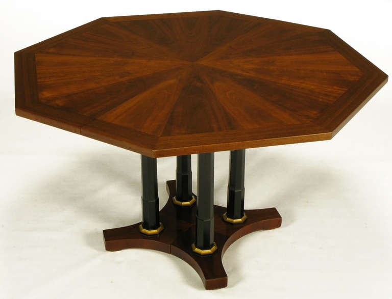 Octagonal Empire Revival Walnut & Ebonized Column Dining Table In Good Condition In Chicago, IL