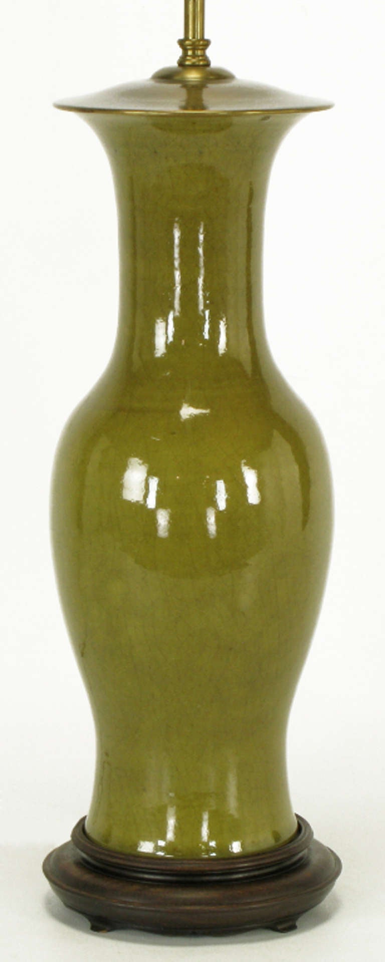 Américain Warren Kessler lampe de bureau vert olive à glaçure craquelée en vente