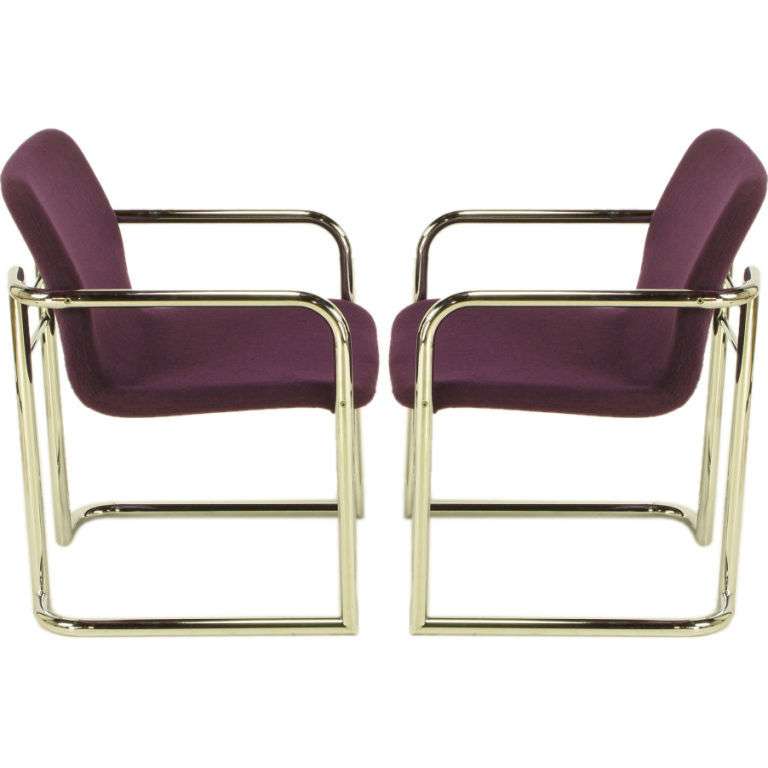 Late 20th Century Pair of Chrome and Violet Wool Sled Armchairs For Sale