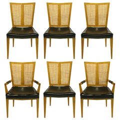 Set of Six Michael Taylor for Baker Walnut and Leather Dining Chairs 1