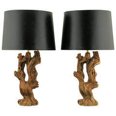 Pair of Ceramic Driftwood-Form Faux Bois Table Lamps 10