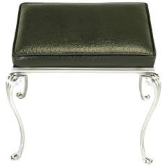 Polished Aluminum Cabriole Leg Bench with Ostrich Embossed Leather 8