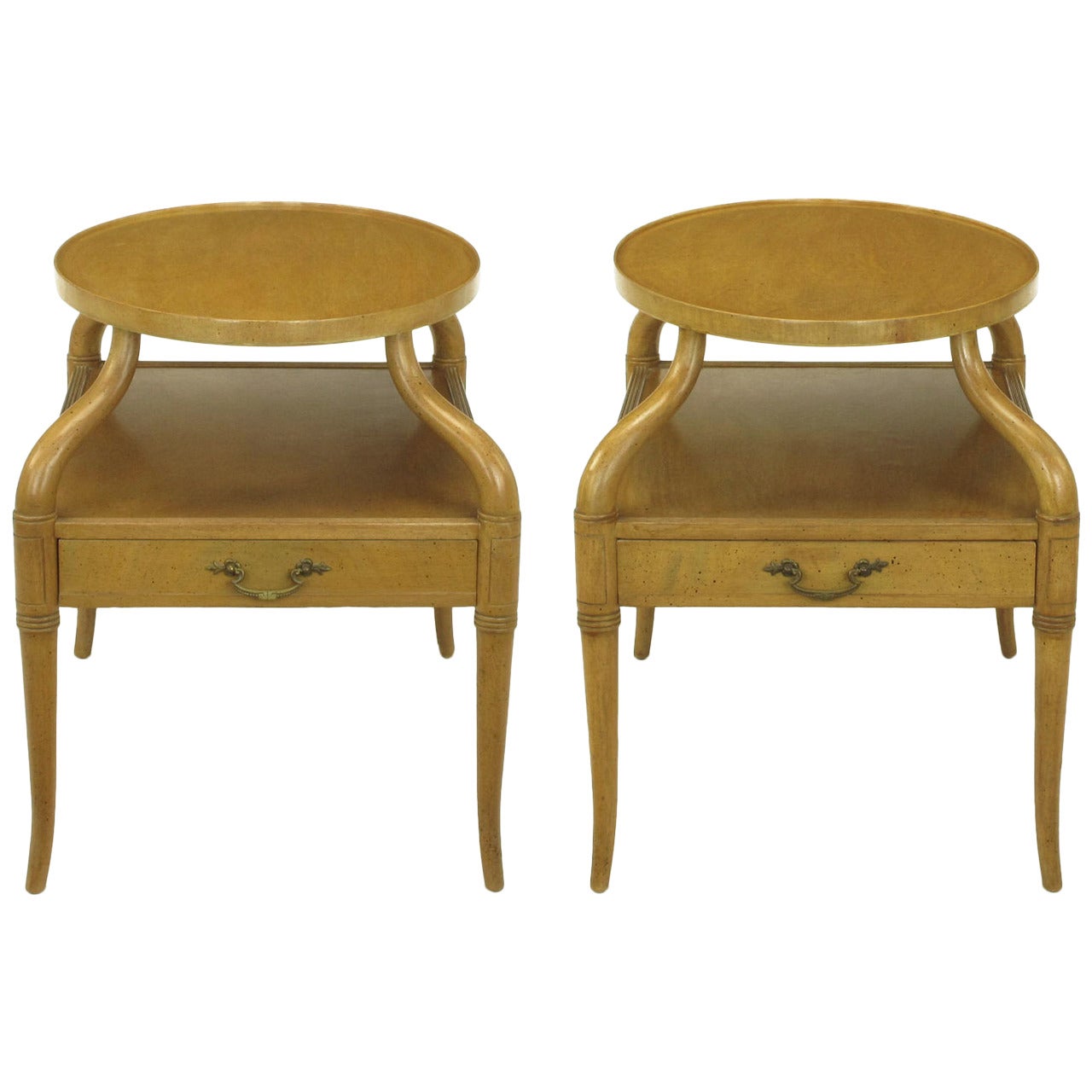 Pair of 1940s Mahogany Plateau Side Tables with Sinuous Legs
