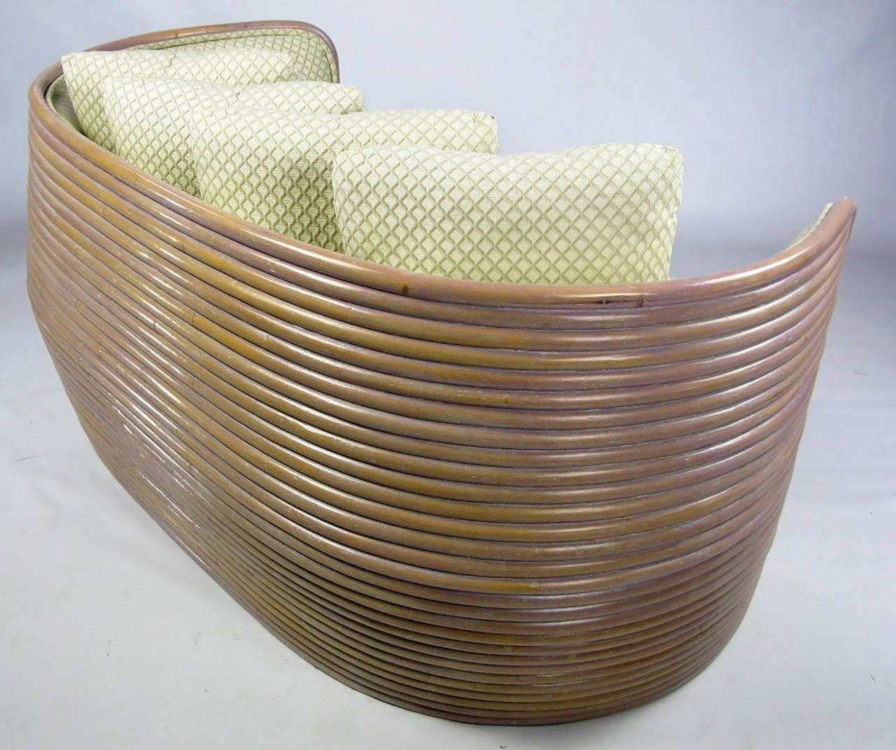 Lacquer Baker Bombe Rattan Settee For Sale