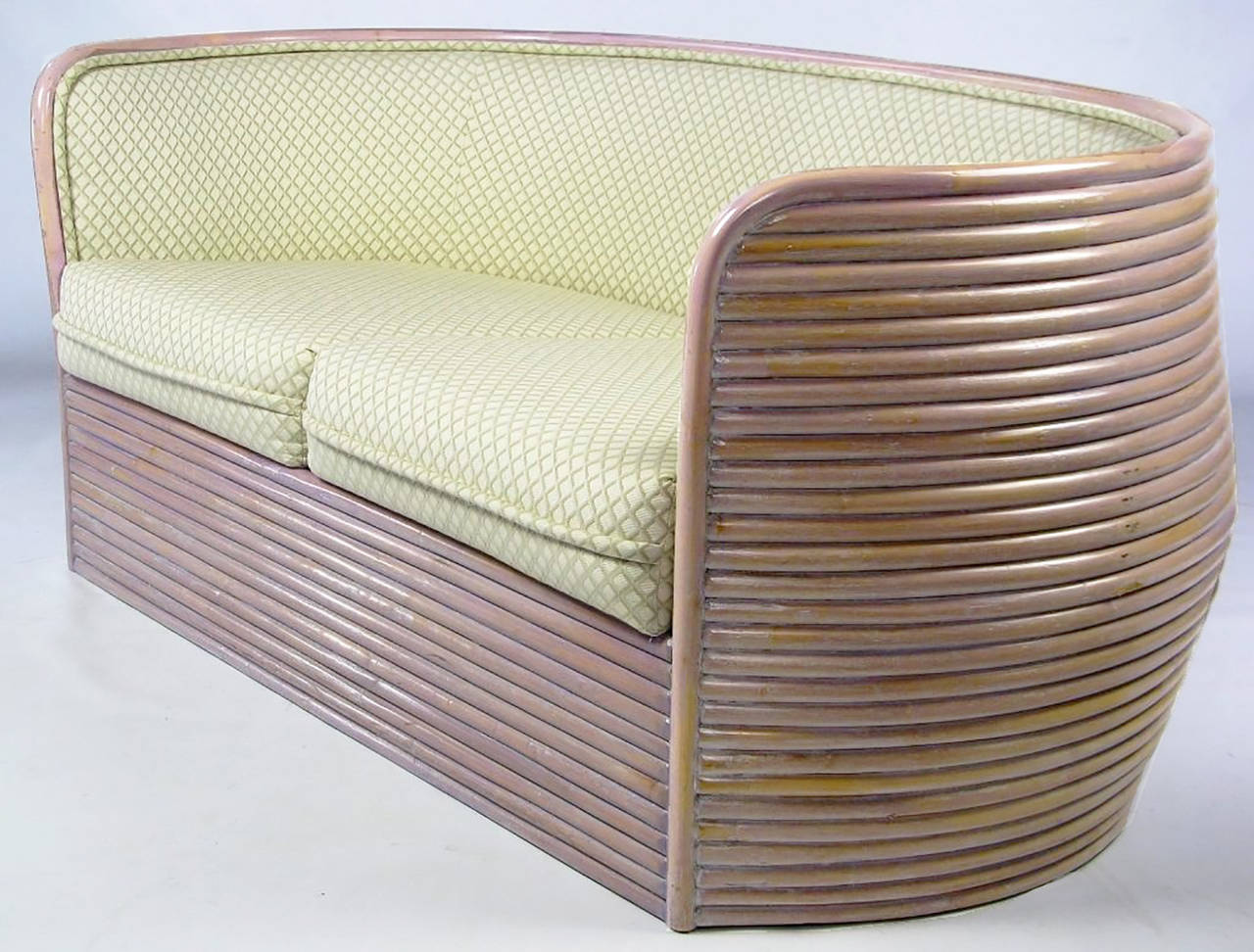 American Baker Bombe Rattan Settee For Sale