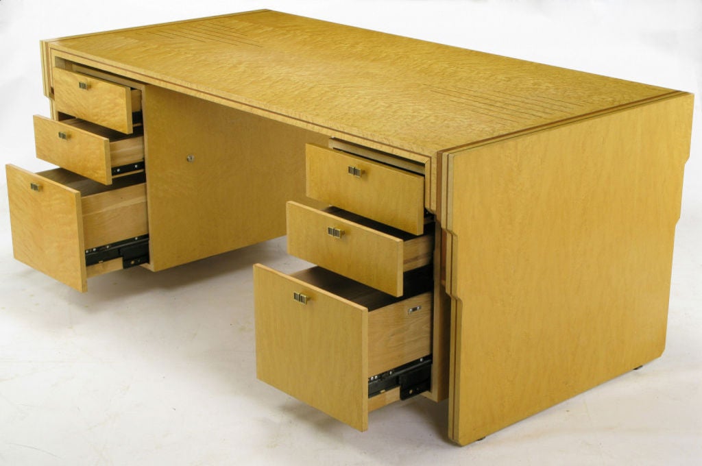 Charles Pfister Birdseye Maple & Walnut Parquetry Executive Desk