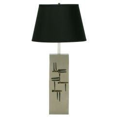 Used Laurel Brushed Steel Table Lamp With Abstract Iron Appliques
