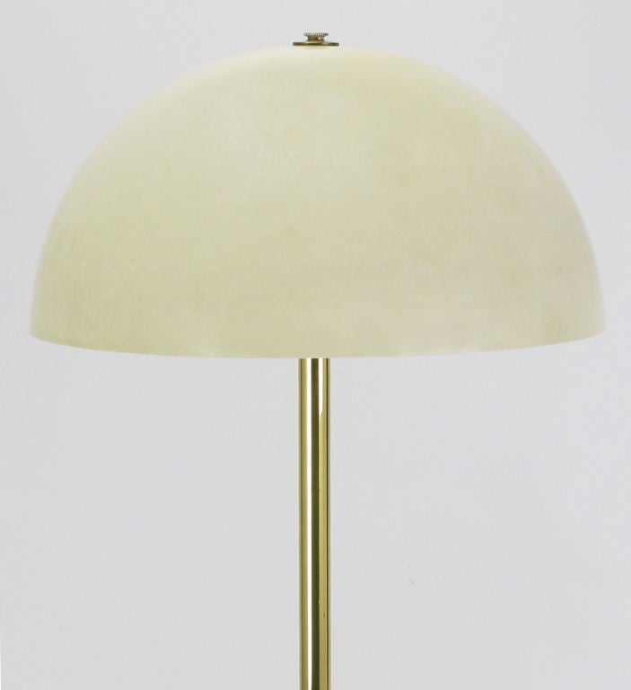 Nessen Brass Floor Lamp With Hemispherical Shade & Lucite Table