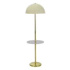 Nessen Brass Floor Lamp With Hemispherical Shade & Lucite Table
