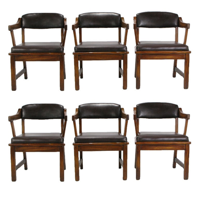 Six Sculptural Carved Oak Dining Chairs By Paoli