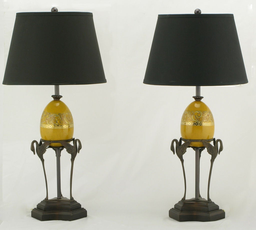 Pair Frederick Cooper Swan & Ostrich Egg FormTable Lamps