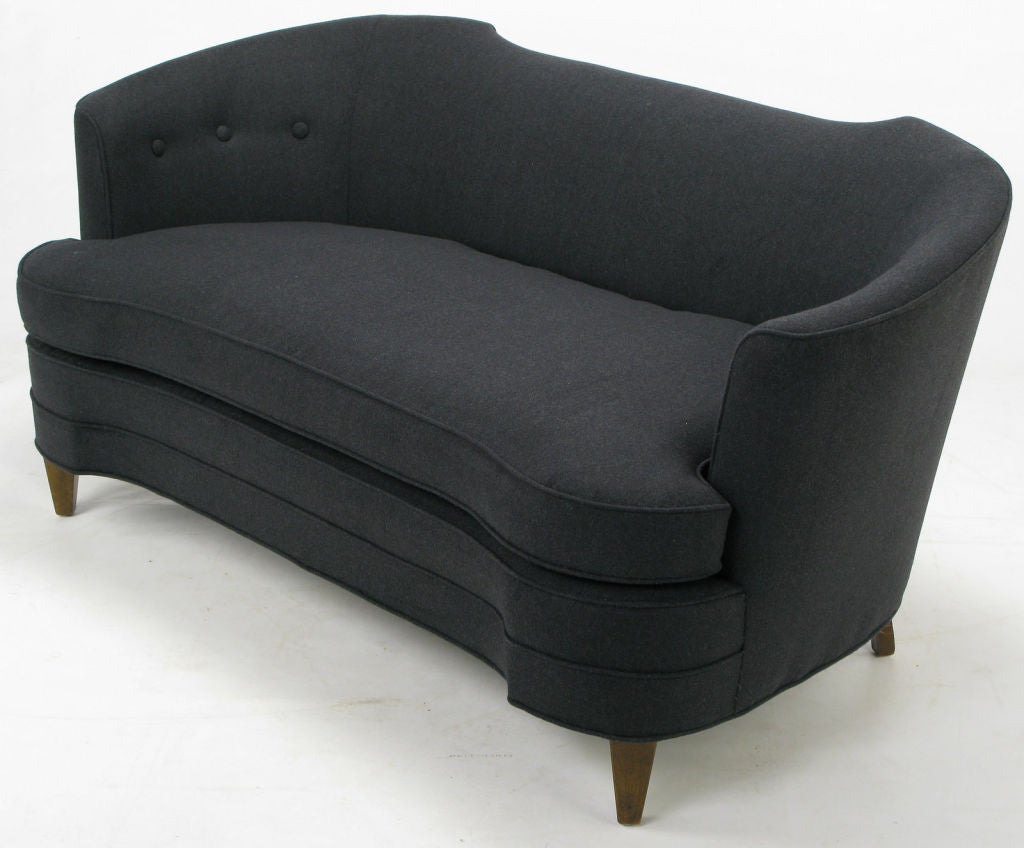 Sculptural Charcoal Wool Felt Upholstered Settee