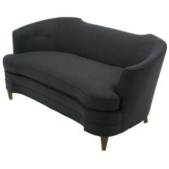 Sculptural Charcoal Wool Felt Upholstered Settee