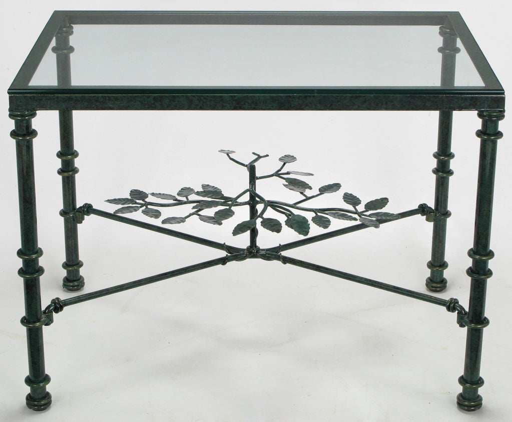 Pair Verdigris Lacquered Iron End Tables